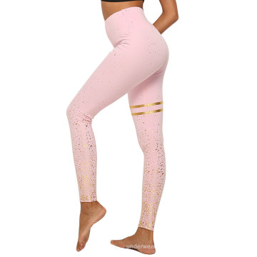 El oro del nuevo producto que sella la impresión de encargo que activa el levantamiento de tope de la aptitud adelgaza las mujeres de las medias de los pantalones de la yoga